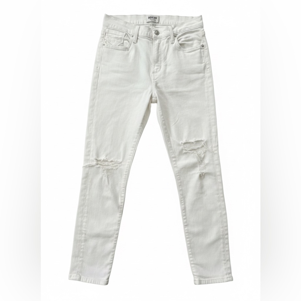 AGOLDE Sophie Mid Rise Distressed Skinny Jeans - White - Size 27